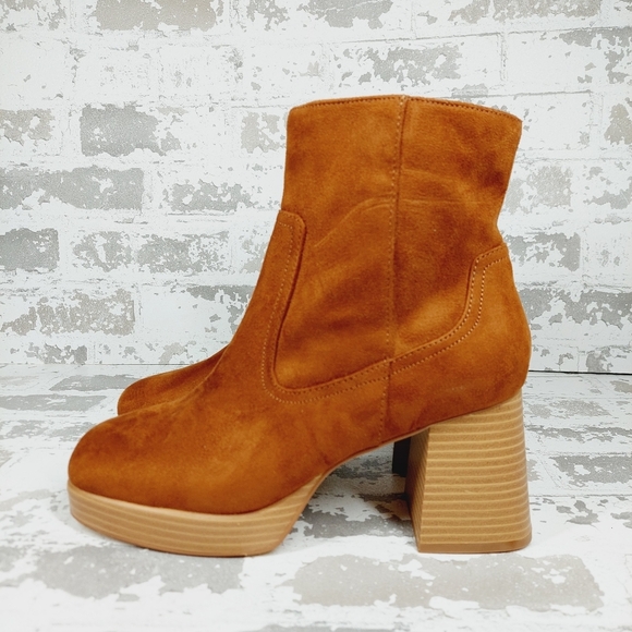 New BP Keyla Platform Brown Faux Suede Chunky Bootie X58 - Picture 1 of 13